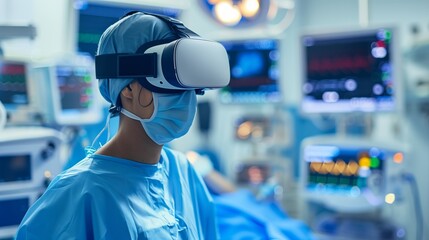 A doctor uses VR to train, wearing a headset to hone surgical skills in an immersive, controlled setting.