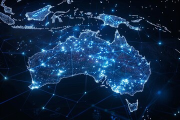 Obraz premium Digital map of Australia network and connectivity created with Generative AI