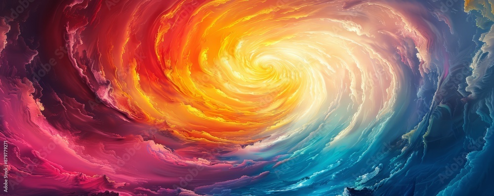 Poster a swirling vortex of vibrant colors, blending and merging into a mesmerizing pattern.