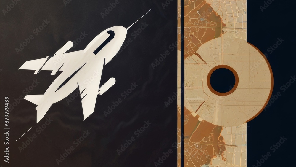 Poster a symbol that combines a map marker with an airplane image. this symbol is often used to represent a