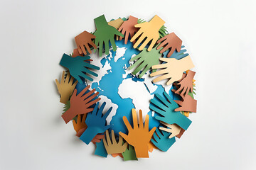 Global diversity or earth day and international world culture as a concept of international people cooperation as diverse hands holding together the planet.