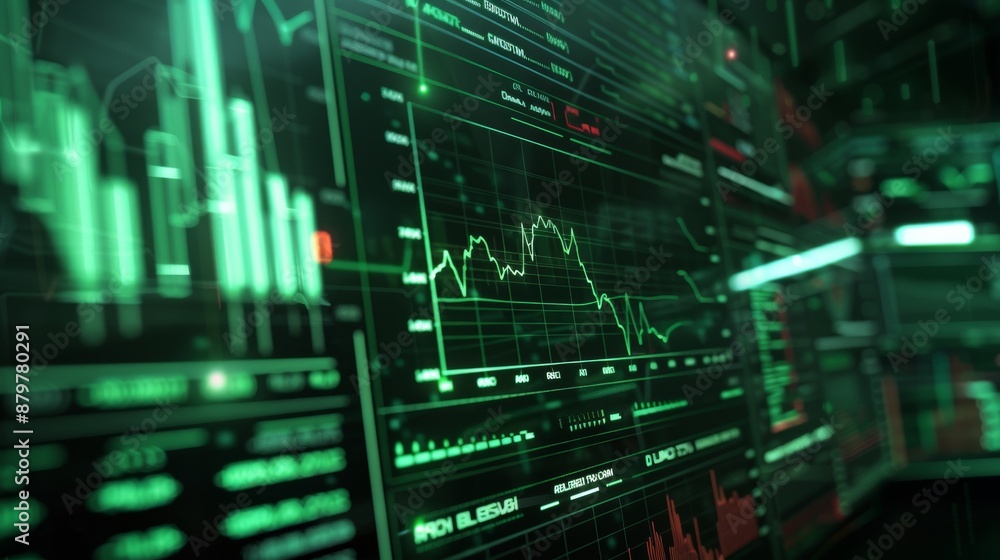Poster dynamic stock market trading screen with real-time oil price data and graphs