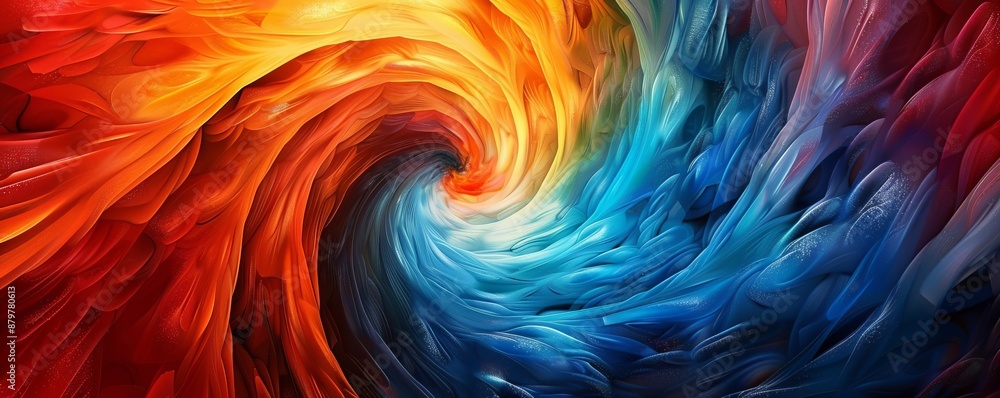 Poster a swirling vortex of vibrant colors, blending and merging into a mesmerizing pattern.