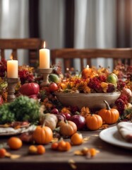 vegetables day fall thanksgiving table happy pumpkin harvestfestival autumn harvest flowers decorated dinner background