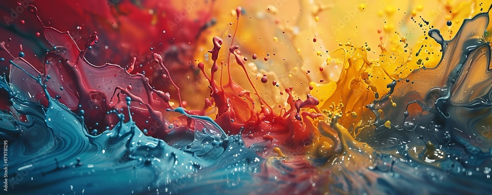 Poster a splash of paint on a canvas, its colors bleeding and blending into each