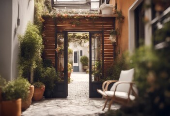 Fototapeta premium cozy design veranda contemporary terrace armchair door balcony patio table luxury entrance