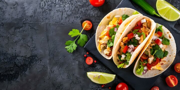 Authentic Mexican Spicy Tacos Ideal for Parties or Dining Out. Concept Mexican Cuisine, Spicy Tacos, Party Food, Dining Out, Authentic Flavors
