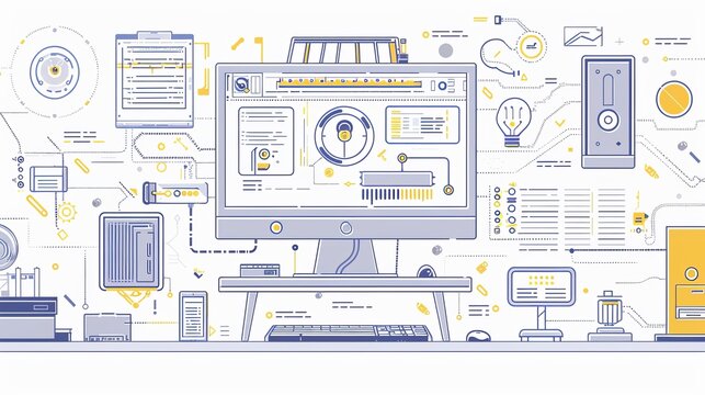 This image showcases a complex network of technological elements and user interface components, highlighting the intricacies of modern data processing and integration.