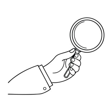 recommend clip art: hand holding a magnifying glass. illustration line art style