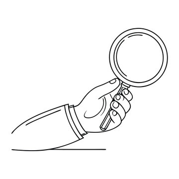 recommend clip art: hand holding a magnifying glass. illustration line art style