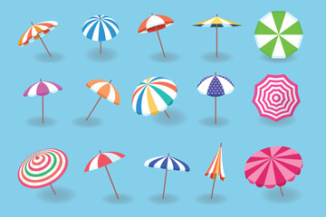 Beach umbrella. Sun protection summer umbrellas different designs recent vector illustrations in cartoon style © ONYXprj
