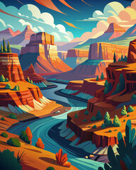 landscape with mountains and clouds, landscape of mountains, landscape with mountains, sunset on the river, mountain river landscape, black and white and illustration of a rock