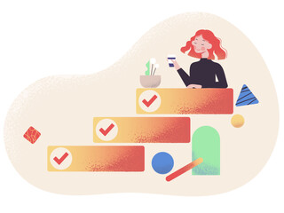 Woman having a coffee break after completing her tasks