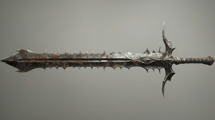 A sword with a cross on the hilt and a large spike on the blade. Generate AI image