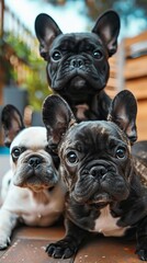 Fototapeta premium French bulldogs, puppy and dog mom
