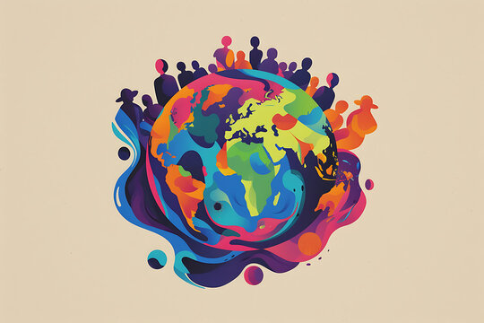 Global diversity or earth day and international world culture as a concept of international people cooperation as diverse hands holding together the planet.
