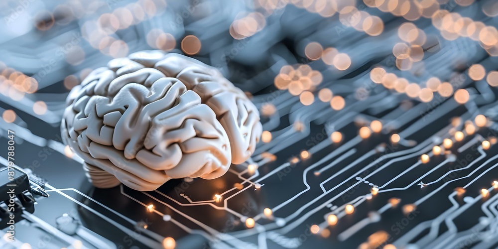 Poster integrating advanced technology with the human brain through electronic circuits. concept neuroprost