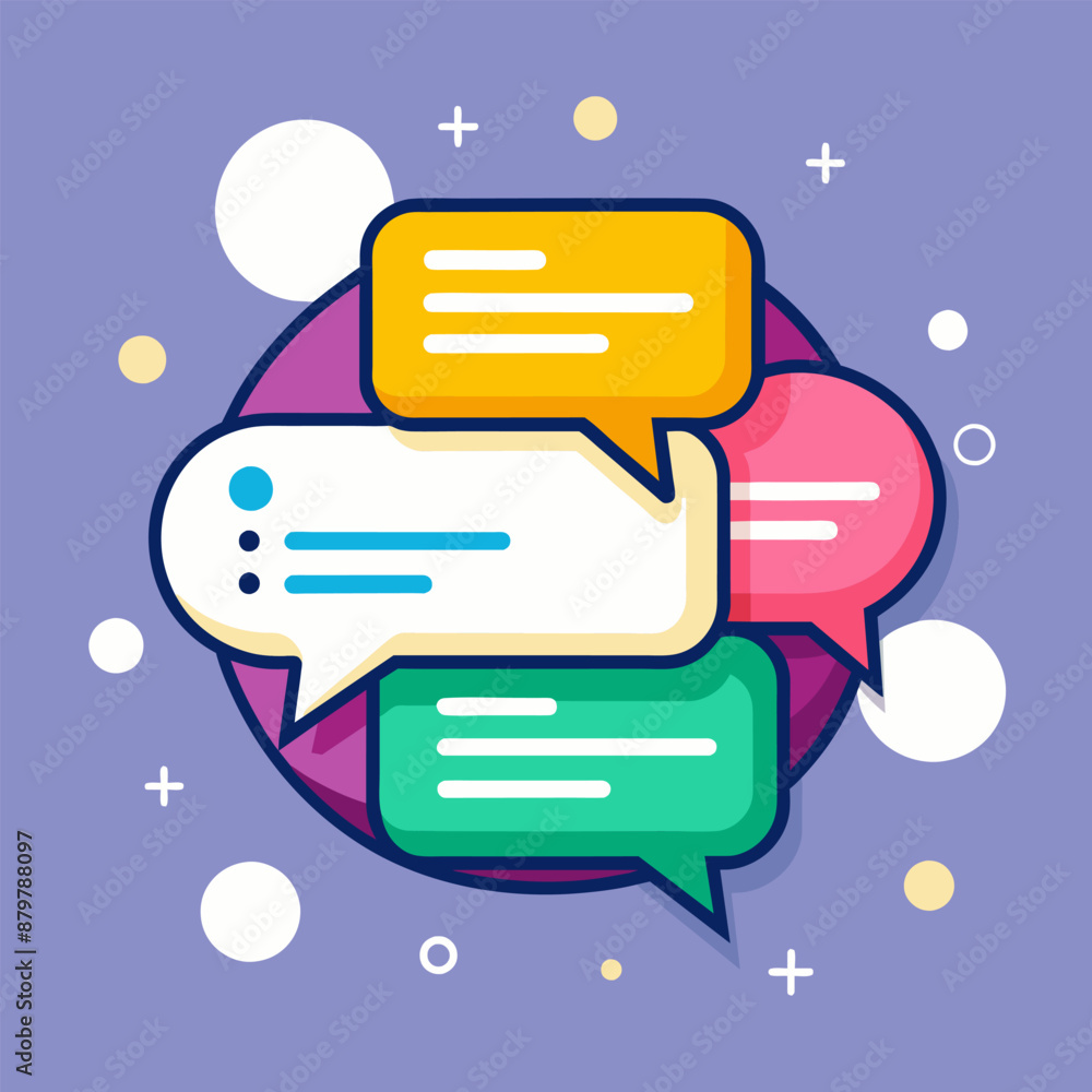 Poster dialogue concept with speech bubbles and message boxes in discussion, from all directions