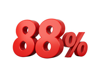 3d Red 88% Eighty Eight Percent Sign 3d illustration
