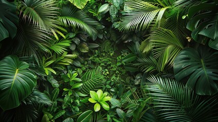 Tropical Forest Background with Leaf Border - Center Space for Copy