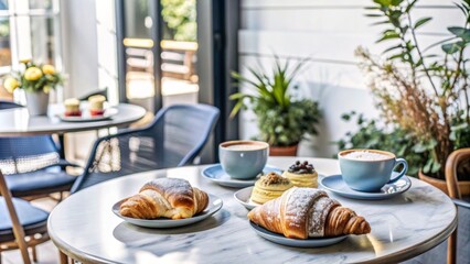 Fototapeta premium A warm cafe with beautiful decorations and freshly baked croissants, inviting you in