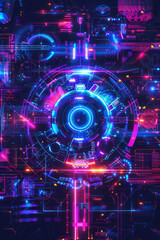 Obraz premium Glowing Holograms Holographic displays and neon elements in a futuristic, cyberpunk design, Professional tshirt design vector,generative ai