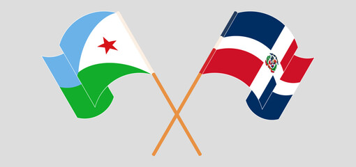Crossed and waving flags of Djibouti and Dominican Republic