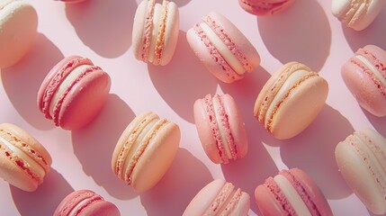 Obraz premium Colorful Assortment of Macarons on Pastel Background for Greeting Cards, Posters, and Culinary Designs