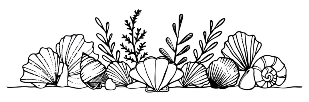 PNG Divider doodle border shell drawing sketch line.