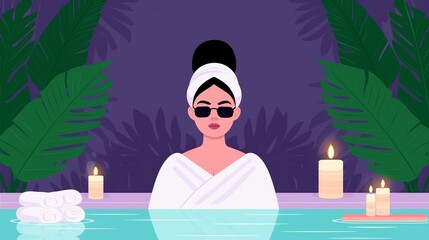 Obraz premium Spa day with fullbody treatments, whole selfcare experience, flat design illustration