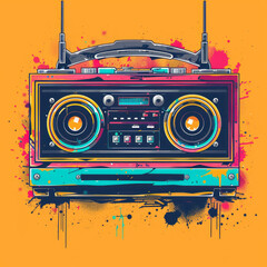 Fototapeta premium Boombox Vibes Retro boombox with vibrant graffiti-style elements, Professional tshirt design vector,generative ai