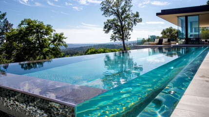 Obraz premium Modern Infinity Pool Overlooking a Hilltop View