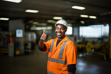 happy black man gas station worker showing thumbs up