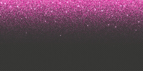 Obraz premium Pink falling glitter, shiny confetti with glowing sparkles, shimmer spray effect, festive holiday particles isolated on a dark background. Vector illustration.