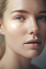 Obraz premium beauty portrait of a young woman with beautiful skin without makeup, natural beauty concept, close-up