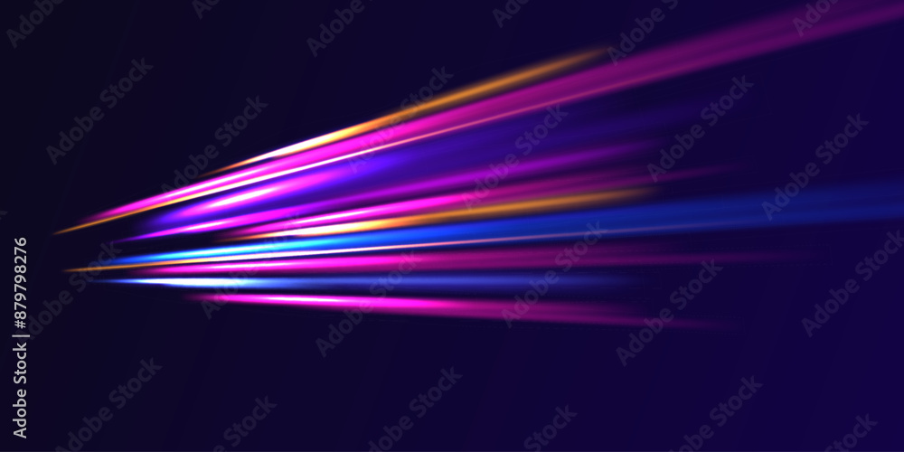 Poster luminous bright background. high speed effect motion blur night lights blue and red. cyberpunk light