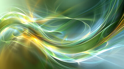 Fototapeta premium Serene Abstract Light Waves in Green and Gold
