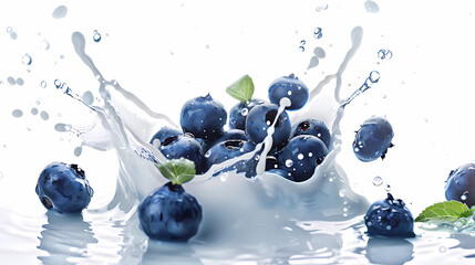 Blueberries splash in milk