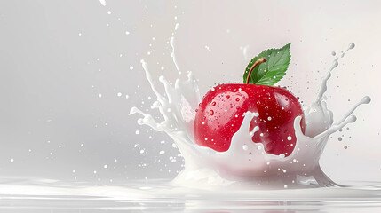 Red Apple Splashing in Milk