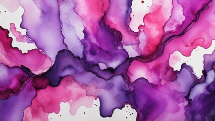 Obraz premium Purple and pink alcohol ink blobs watercolor paint splash abstract background