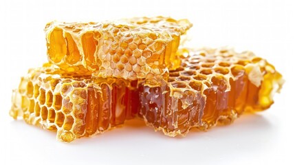 Two honeycomb pieces with honey on them. Generate AI image