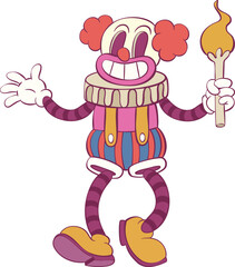 Retro groovy clown halloween mascot character
