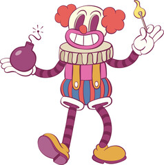 Retro groovy clown halloween mascot character