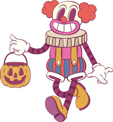 Retro groovy clown halloween mascot character