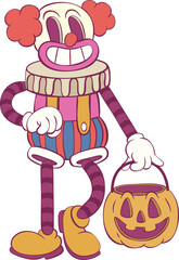 Retro groovy clown halloween mascot character