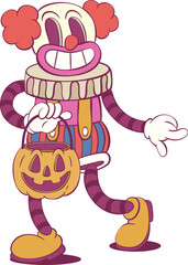Retro groovy clown halloween mascot character