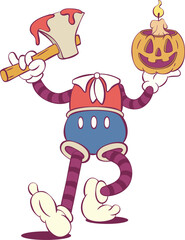 Retro groovy halloween mascot character