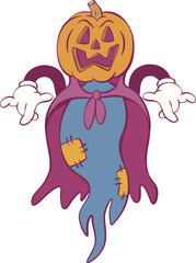 Retro groovy ghost halloween mascot character