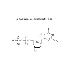 Deoxyguanosine diphosphate (dGDP) skeletal structure schematic illustration, Nucleoside molecule.