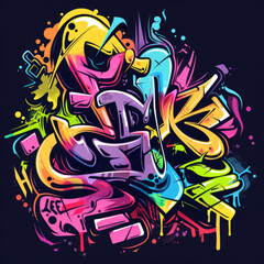 Obraz premium Hip-Hop Graffiti Urban hip-hop elements with graffiti art and bold colors, Professional tshirt design vector,generative ai